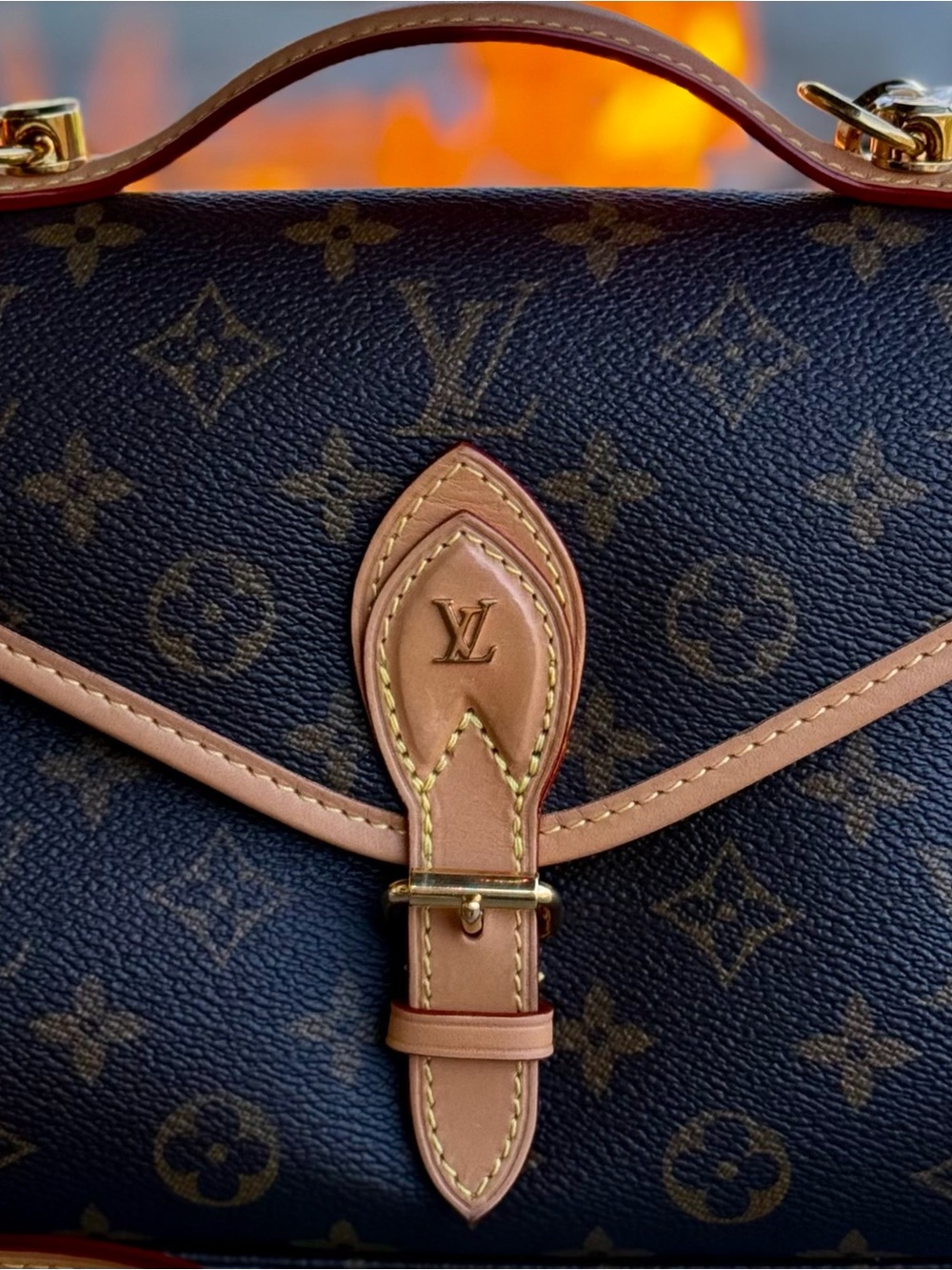 Louis Vuitton Monogram Canvas Satchel with Tan Trim and Gold Hardware - Picture 3 of 3